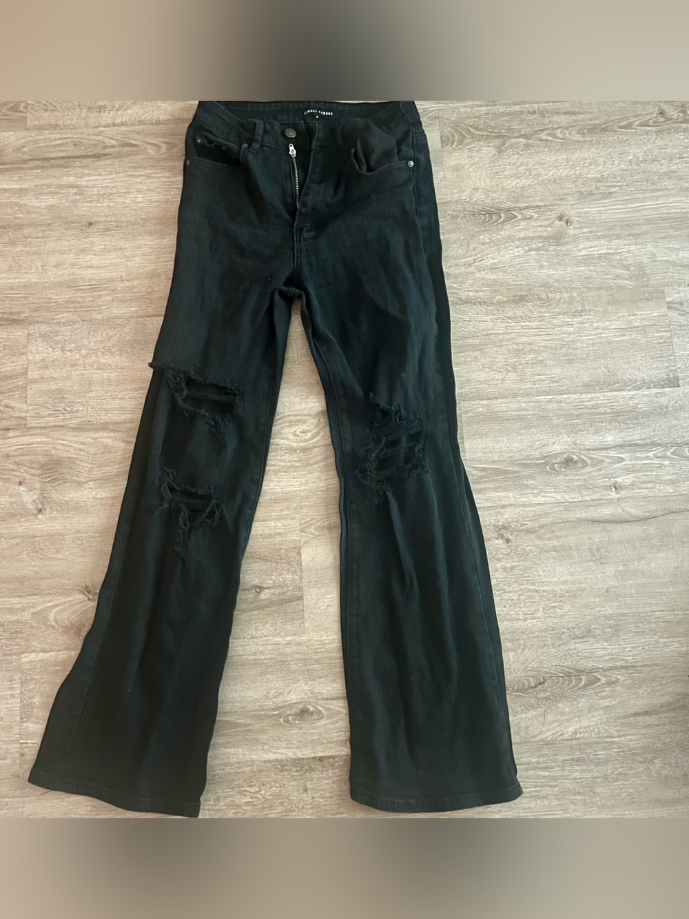 Almost Famous Black Distressed Wide Leg Flare Jeans Size 3 99% Cotton